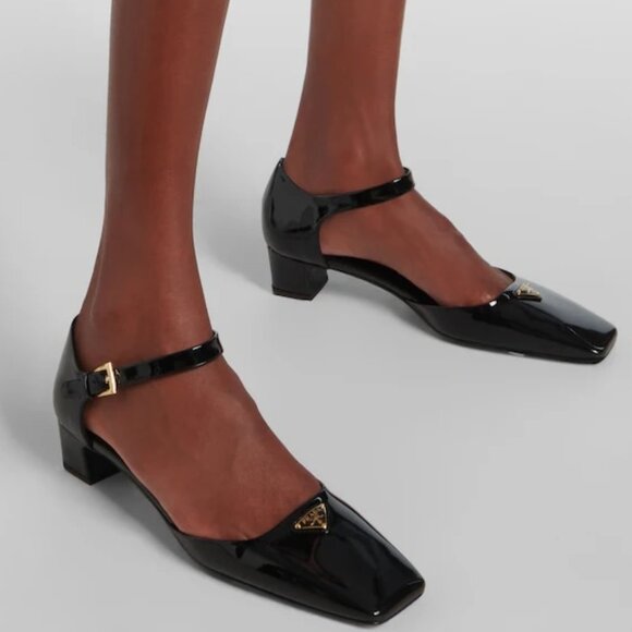PRADA Modellerie Logo D'Orsay Square Toe Ankle Strap Mary Jane Pumps Heels - Picture 5 of 16